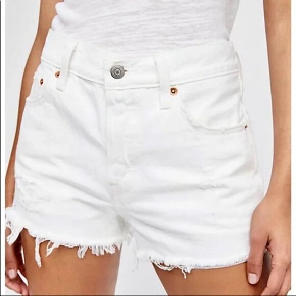 Levi's 501 Womens High Waisted White Distressed Shorts - Picture 1 of 14